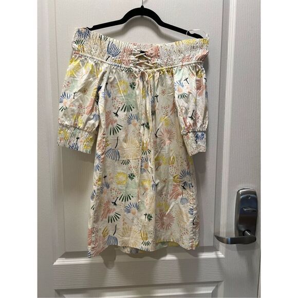 Zara Floral Multicolor Smocked Off-The-Shoulder Mini Dress - size S - Picture 8 of 10